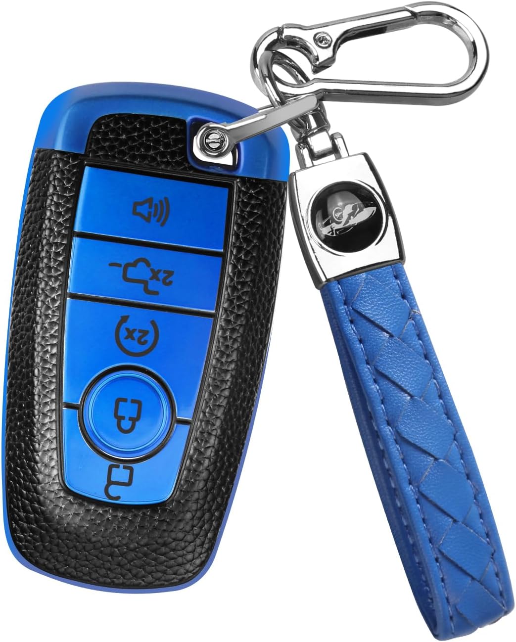 QBUC for Ford Key Fob Cover,5 Buttons TPU Key Case with Keychain,Compatible with Ford Mustang Fusion Raptor F150 Edge Explorer Expedition Lincoln Aviator Corsair (B-Blue)