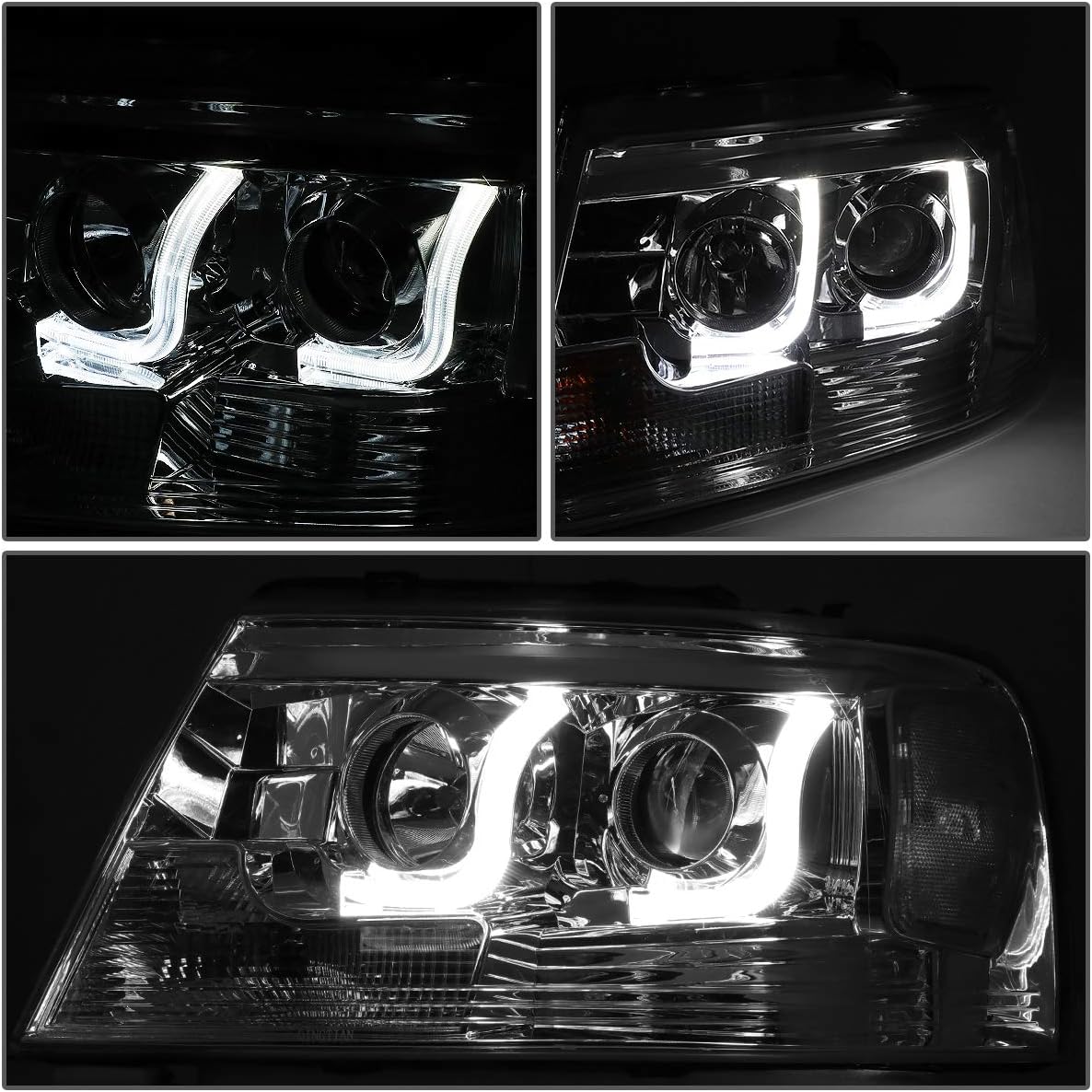 DNA MOTORING HL-3DLB-F1504-CH-CL1 LED Projector Headlight Compatible with 04-08 Ford F150/Lincoln Mark LT, Chrome Housing Clear Corner