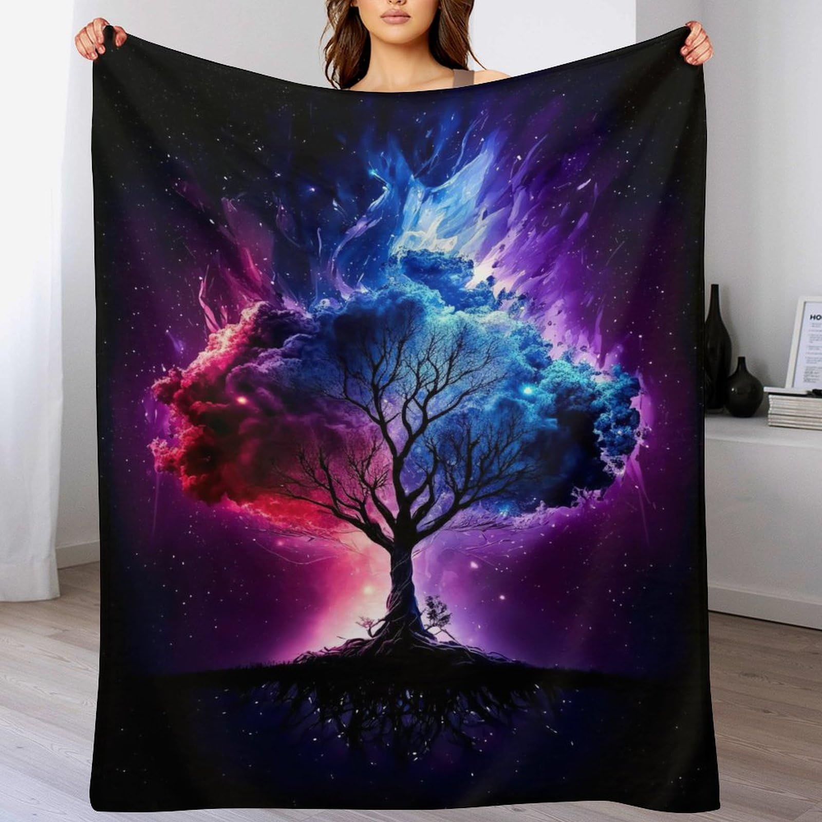 Manta de franela de árbol de la vida cósmica suave para cama y sofá de 180x200 cm