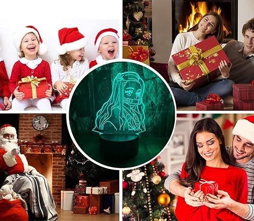 Miniatura 5 de Tieliper Cute Demon Slayer Merch Kamado Nezuko Anime Figura personaje 3D LED Visual Luz nocturna para dormir con control remoto 16 colores