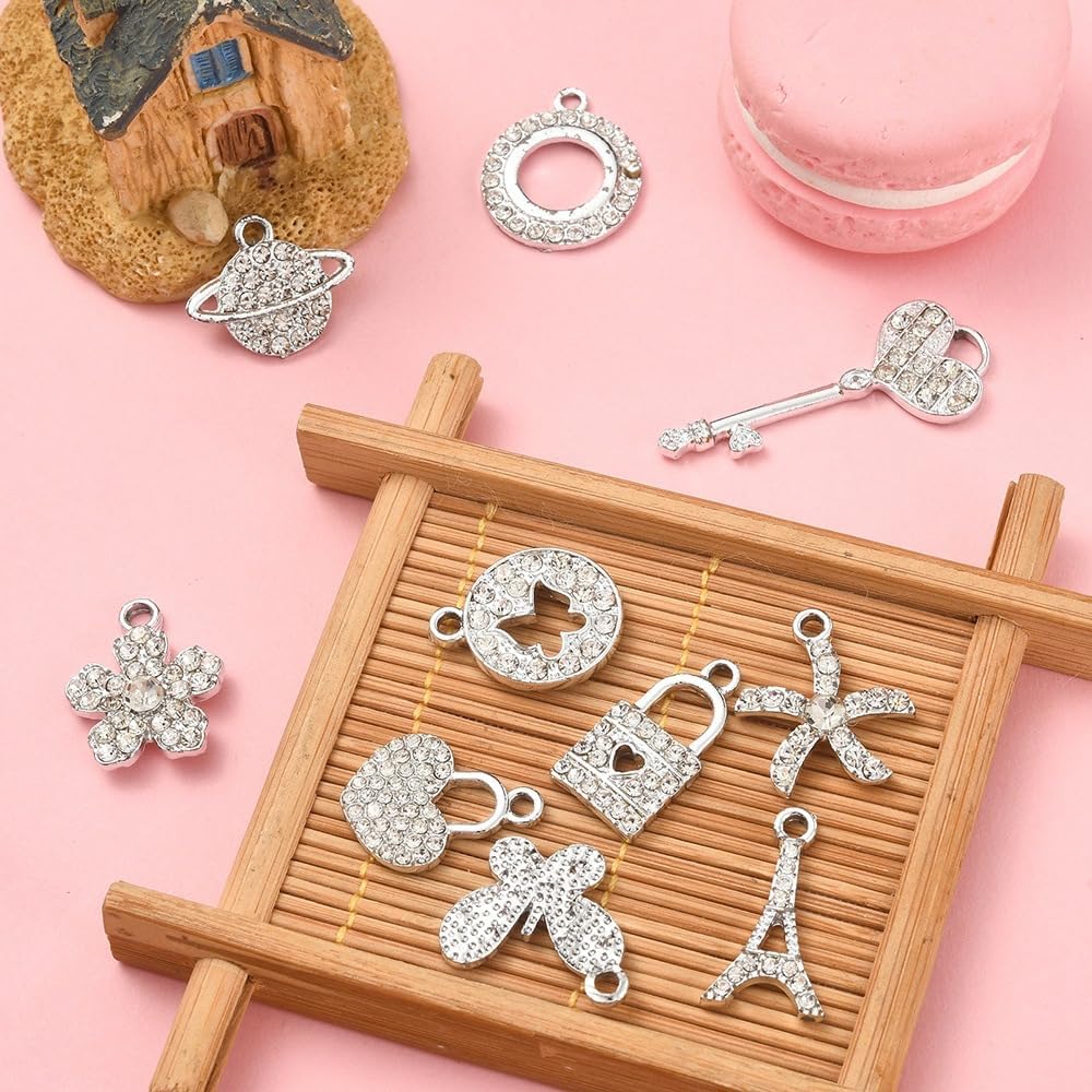 10PCS Jewelry Making Silver Rhinestones Charms Mixed Silver Metal Charms Pendants DIY for Necklace Bracelet Jewelry Making and Crafting - Image 5