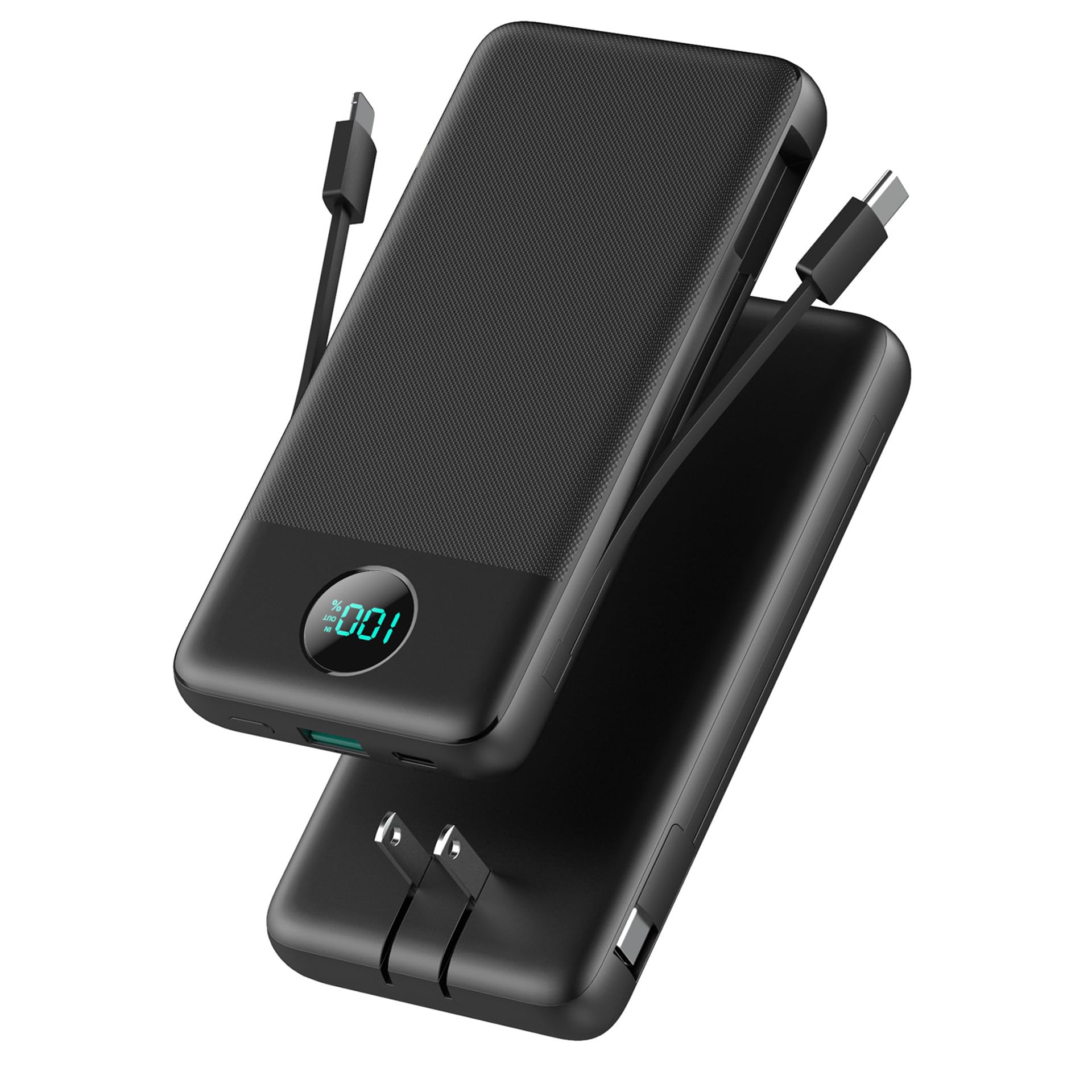 Portable Charger USB C Power Bank with 2 Built in Cables & AC Wall Plug,13800mAh Portable Battery Pack Fast Charging Compact LED Display Universal Compatible with iPhone 17/16,Galaxy S23,Tablets etc