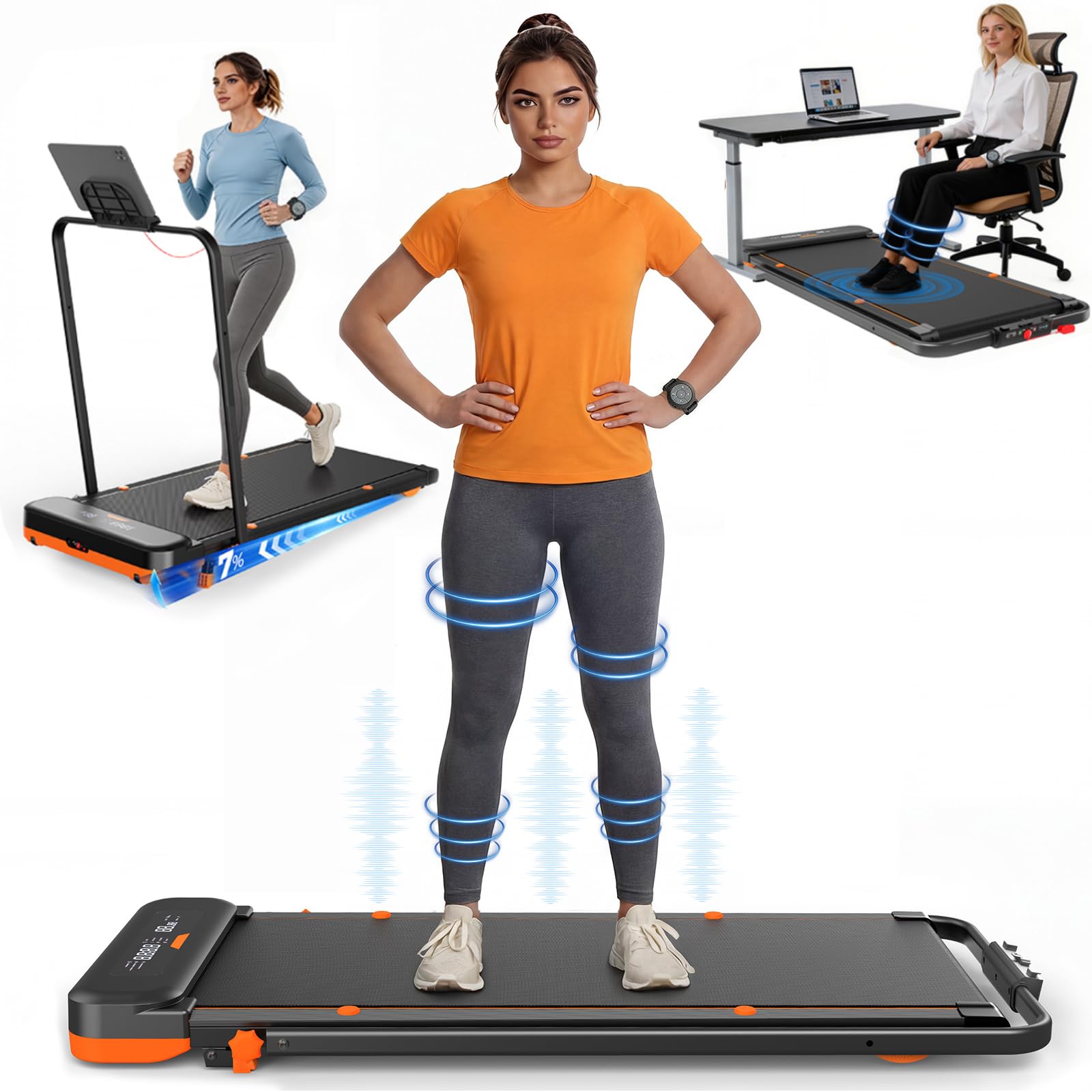Laufband für Zuhause mit 5 Reha & 5 Vibrationsstufen, 6 in 1 Klappbares Walking Pad, 7% Steigung, 2,5 PS Motor (<40 dB), 1-10km/h Laufband Schreibtisch, Smart App, Fernbedienung, Schwarz