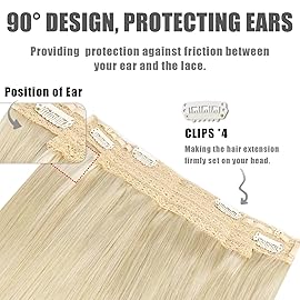 HOTBANANA Wire Hair Extensions, 12 inch 70g Bleach Blonde Invisible Fish Line Real Human Hair Extensions Straight