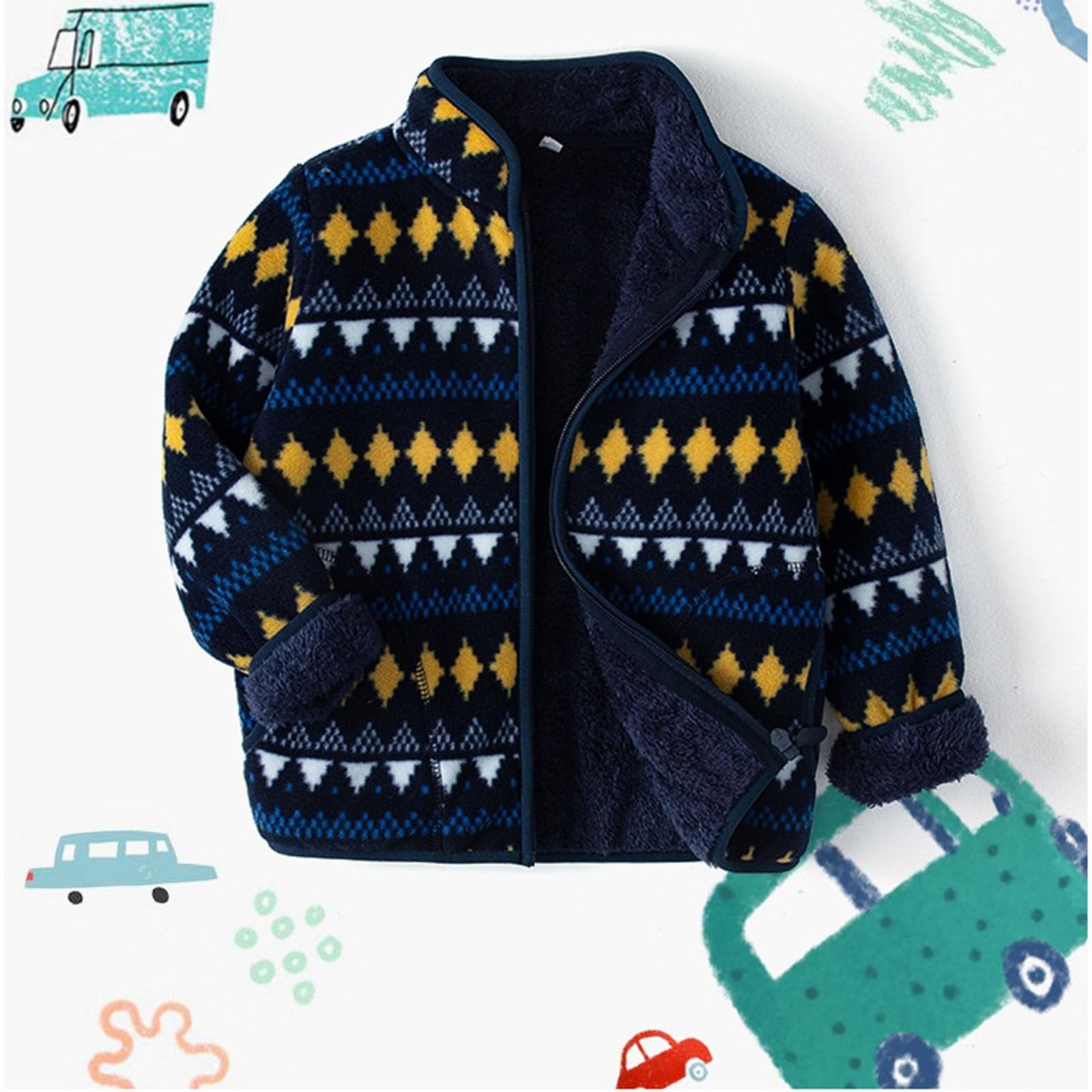 Generisch Chaqueta de forro polar para niños pequeños, con capucha, cremallera de manga larga, gruesa y cálida, chaqueta para niños