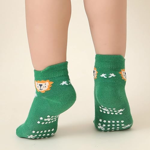 Miniatura 7 de Fly love Paquete de 12 calcetines tobilleros antideslizantes para niños pequeños, calcetines de algodón de corte bajo antideslizantes para regalo
