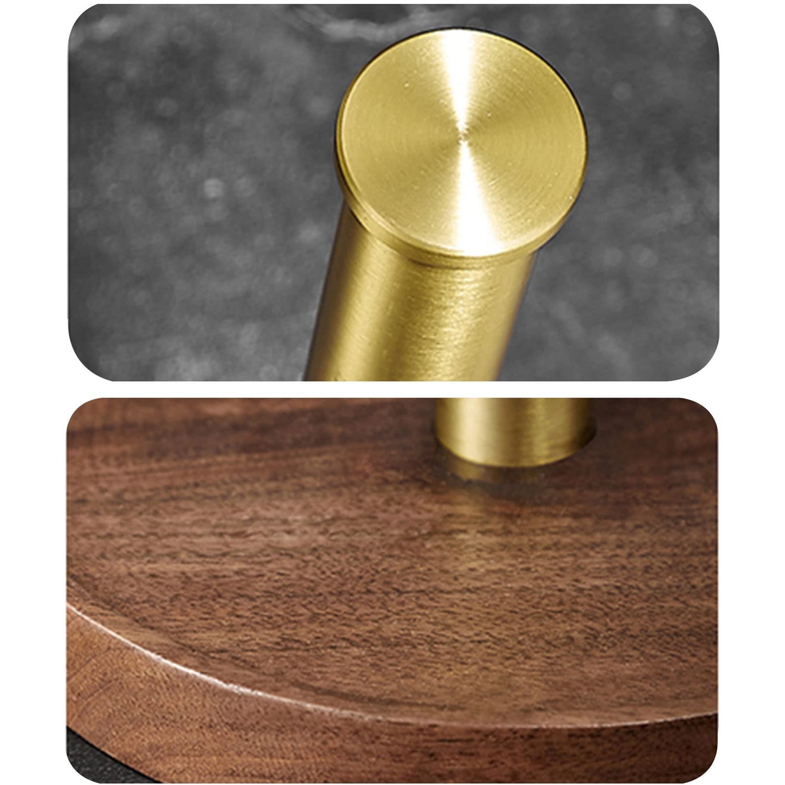Porta asciugamani di carta con base in legno, elegante alluminio spazzolato oro e noce marrone, adatto per rotoli standard e jumbo, design elegante per piani di lavoro della cucina