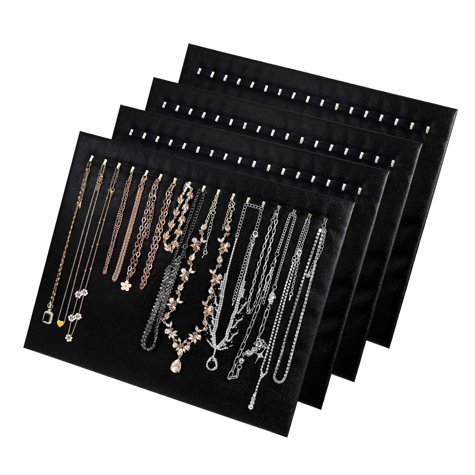 Kalttoy Jewelry Set of 4 with 17 Hooks Sturdy Polyester Leather Wrap Easy Transport Storage Jewelry Display Stand with Hooks