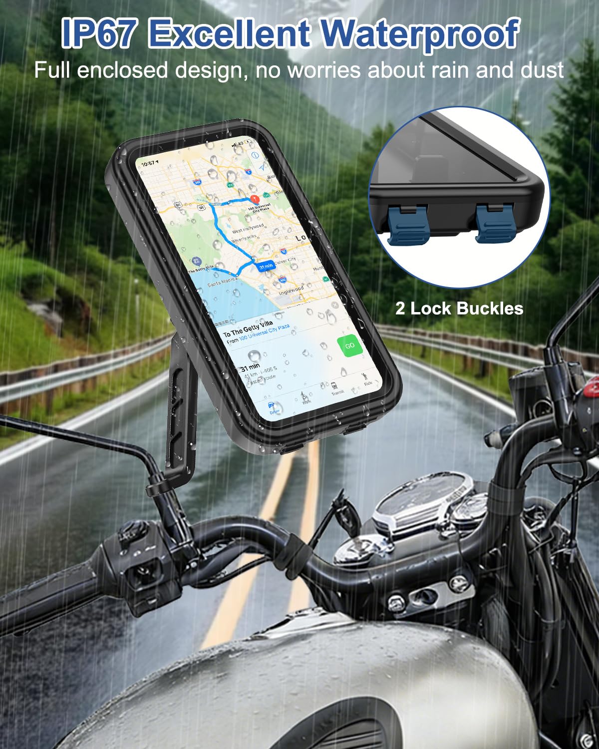 Porta Telefono Moto Impermeabile [1S Sgancio Rapido] Supporto Telefono Moto Specchietto Porta Cellulare Scooter con Touch Screen Rotazione di 360 per Smartphone da 4.7-6,9" Pollici