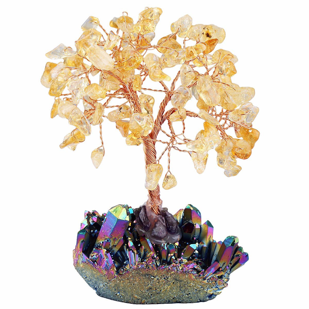 Arbre à monnaie en citrine et quartz titane pour attirer la richesse