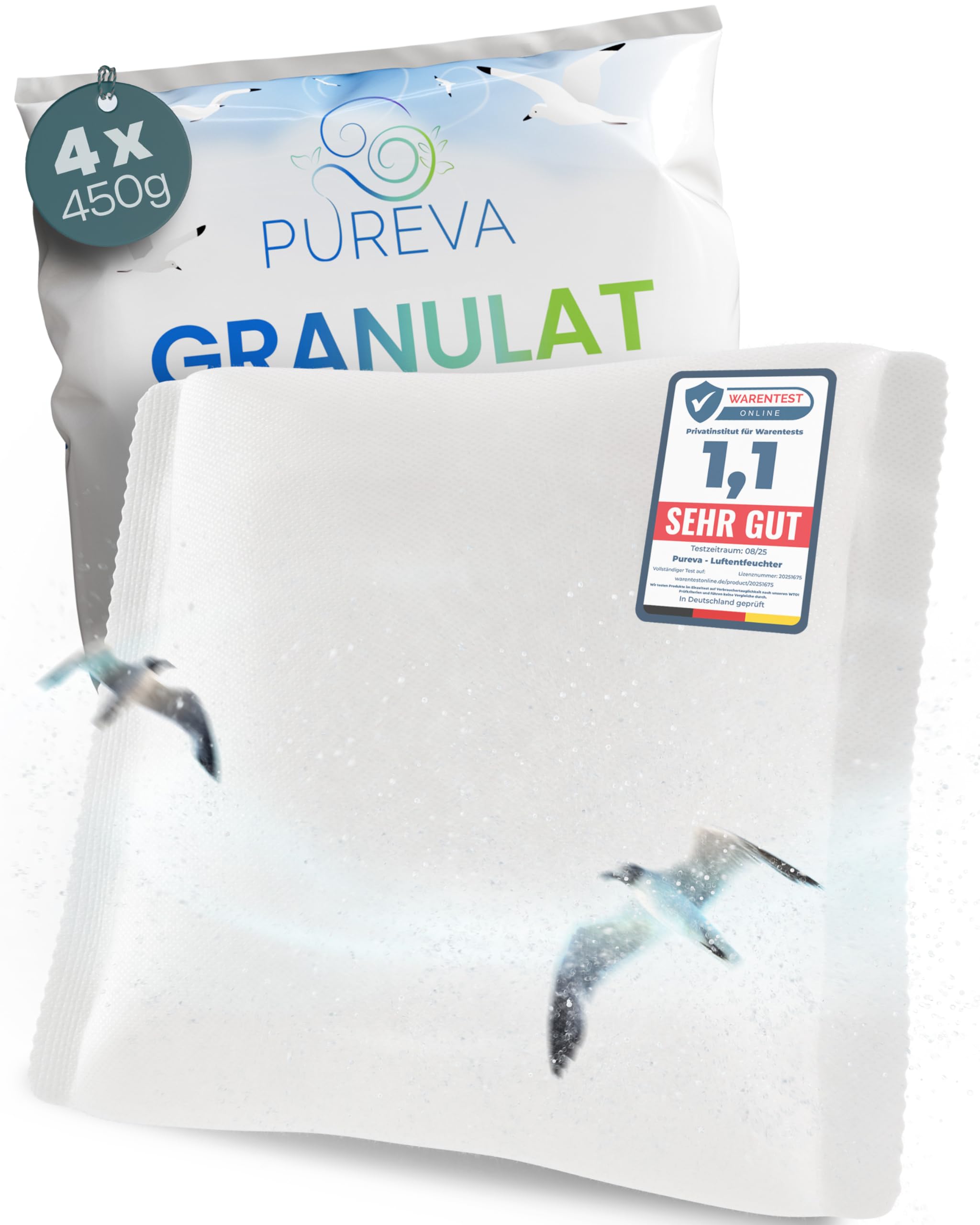 PUREVA Luftentfeuchter Nachfüllpack 4x 450g [NEUESTE FORMEL] Entfeuchter Nachfüllpack mit hochwirksamem Luftentfeuchter Granulat - Entfeuchter Granulat neutralisiert Gerüche & beugt Schimmel vor