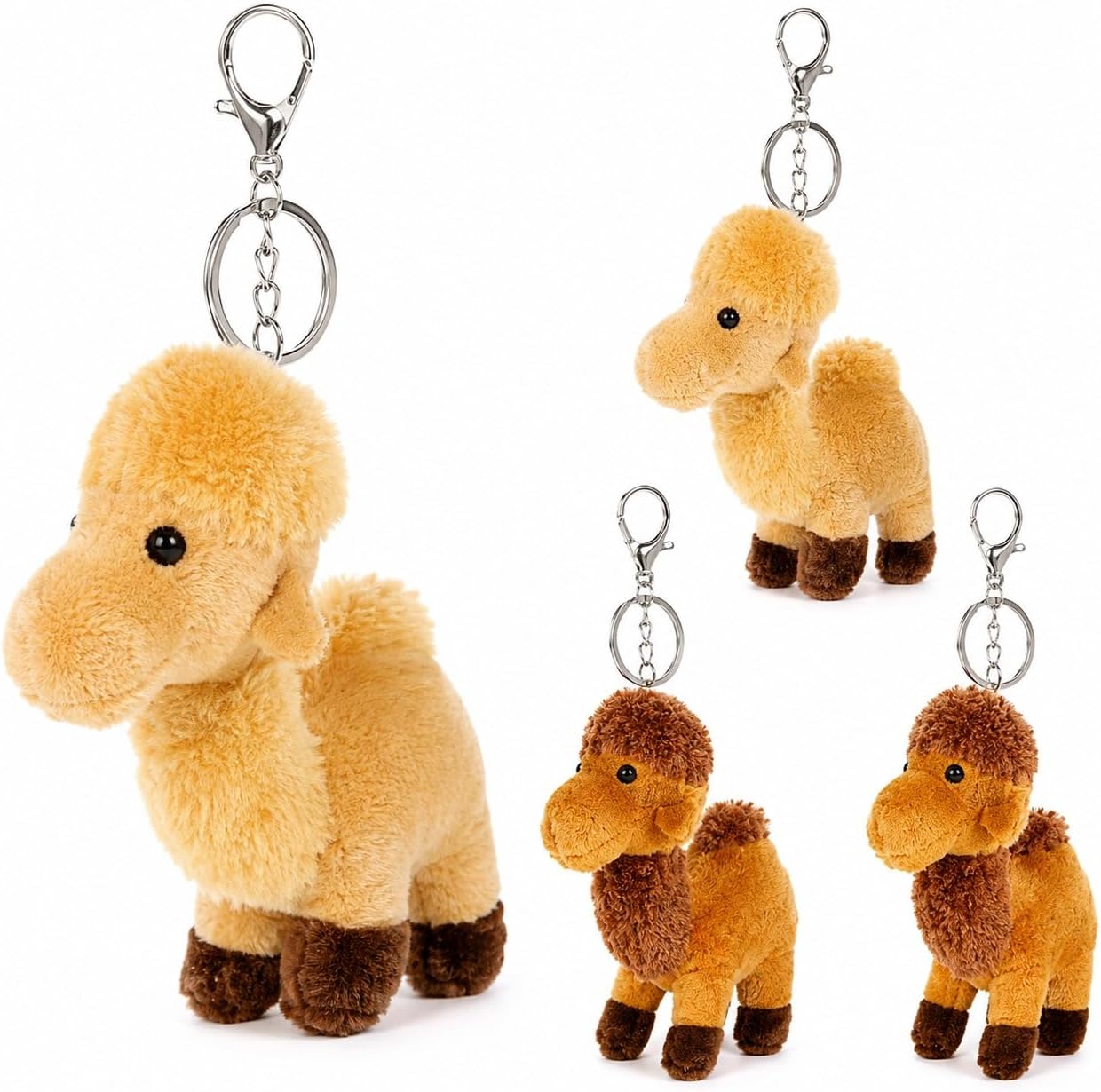 LUOZZY 4Pcs Plush Camel Keychain Stuffed Camels Toy Keyring Adorable Animal Creative Gifts Backpack Purse Hanging Pendant - Yellow+Brown