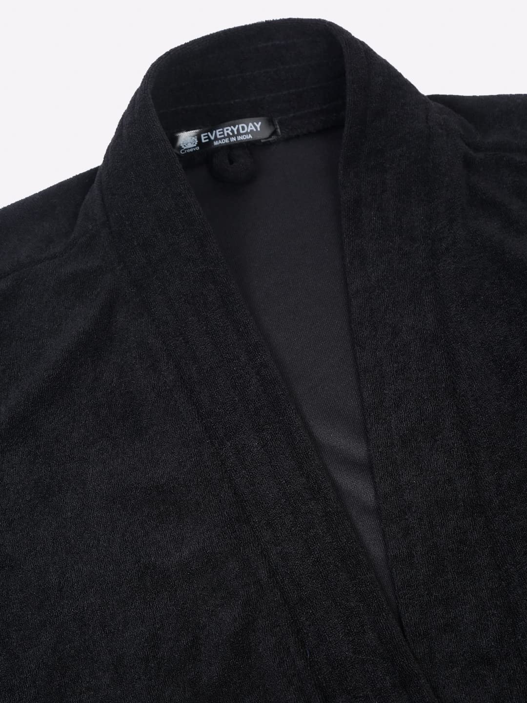 CREEVA Everyday Unisex Micro Terry Bathrobe Collection With kimono collar and 1 Pocket, 3/4 Sleeve Bath Robe Super Soft Light Weight - Black - Image 6 thumbnail