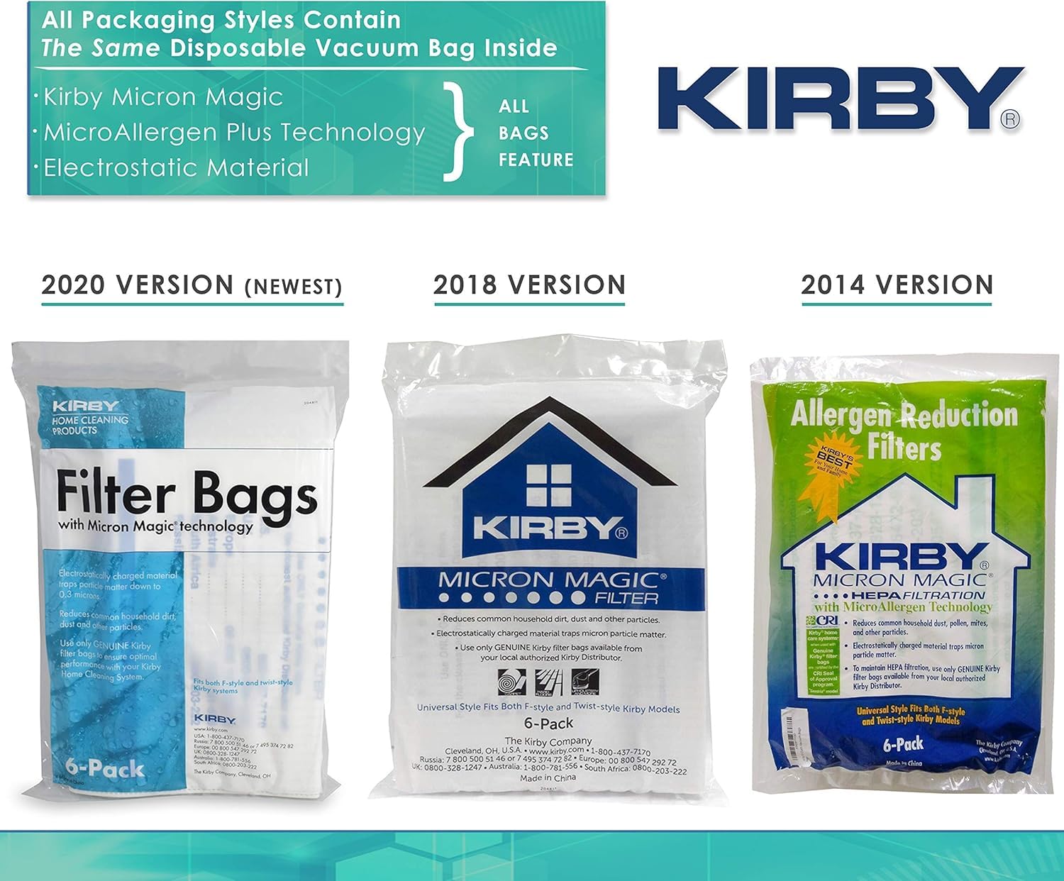 Kirby Allergen HEPA Filter Bags (204811) + 3-Pack OEM Belts (301291G) – Bundle for F-Style & Twist-Style Upright Vacuums