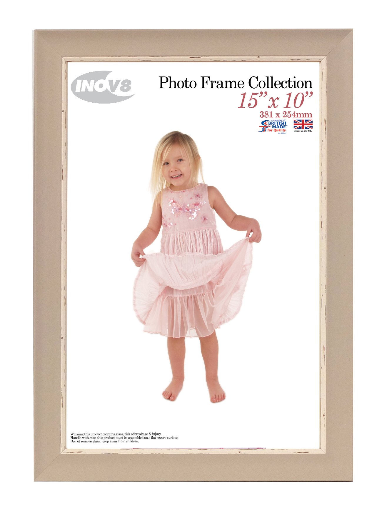 Inov8 British Made Traditional Picture/Photo Frame, 15x10-inch, Small Washed Soft Stone