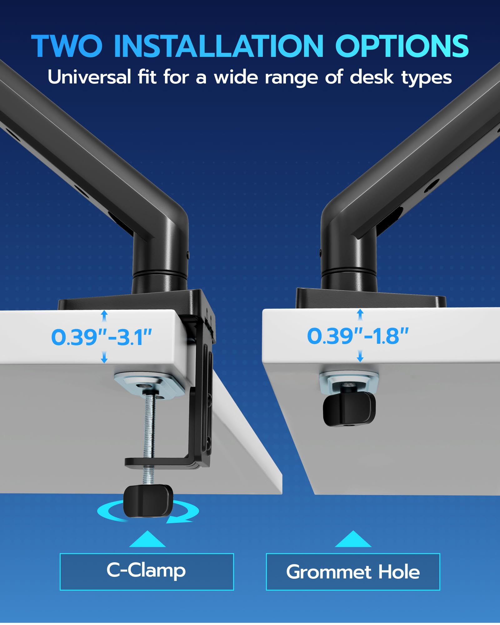 ARES WING Braccio per monitor singolo resistente, completamente regolabile, per schermi Ultrawide da 17"-40" fino a 12 kg, con morsetto/occhiello da scrivania e USB A/C, supporto Vesa 75/100, nero