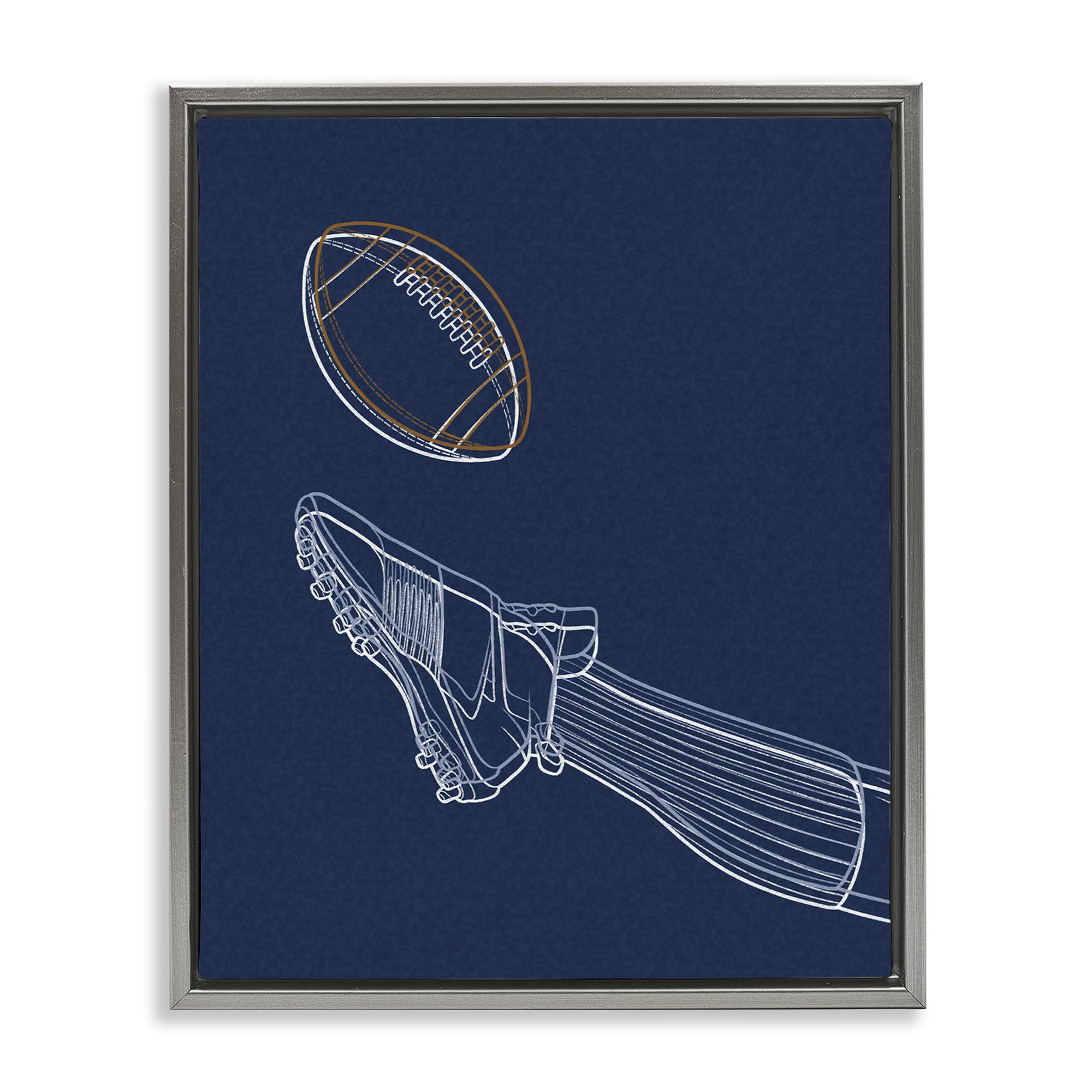 Stupell Industries 'Football Lines Contour', Floating Frame Canvas Art, Gray, 17 x 21 Inches, Easy to Hang and Sturdy, Made in USA, by Marcus Prime