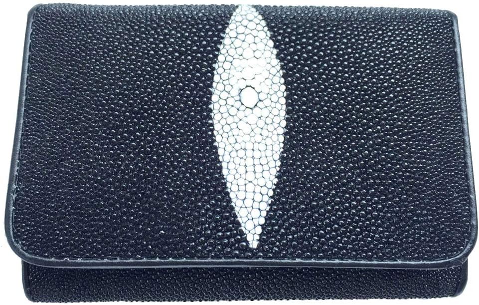 Julie Genuine Real Stingray Skin One Eye Leather Trifold Clutch Black Wallet Purse