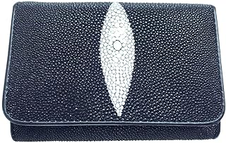 Genuine Real Stingray Skin One Eye Leather Trifold Clutch Black Wallet Purse