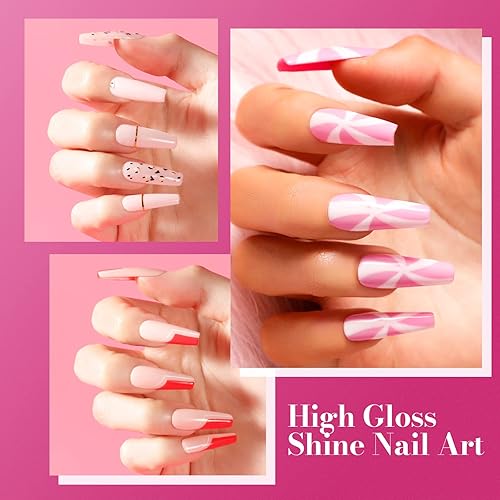 Miniatura 4 de ROSALIND Juego de 8 esmaltes de uñas de gel serie rosa, blanco y rosa claro, rosa intenso, colores melocotón, diseño de uñas, regalos para mujeres