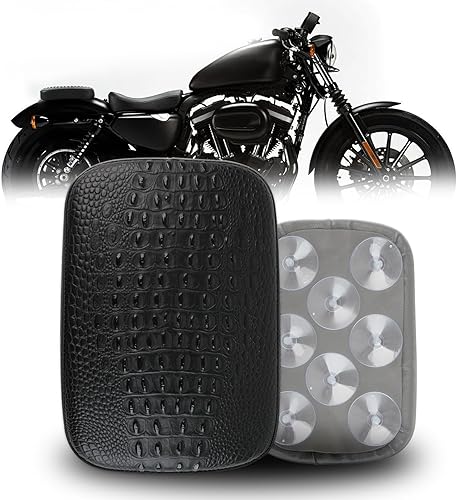 DREAMIZER Asiento de pasajero trasero de cuero para motocicleta, 8 ventosas, asiento rectangular para pasajero, compatible con Harley Bikes Custom