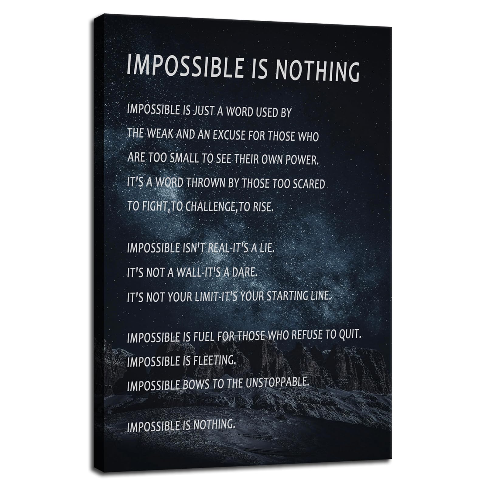 FHBWART Inspirational Canvas Wall Art Motivational Impossible is Nothing Posters Office Decor Quote Inspiring Print Positive Canvas Painting Gym Home Wall Decor Framed<12 x 18 inch>