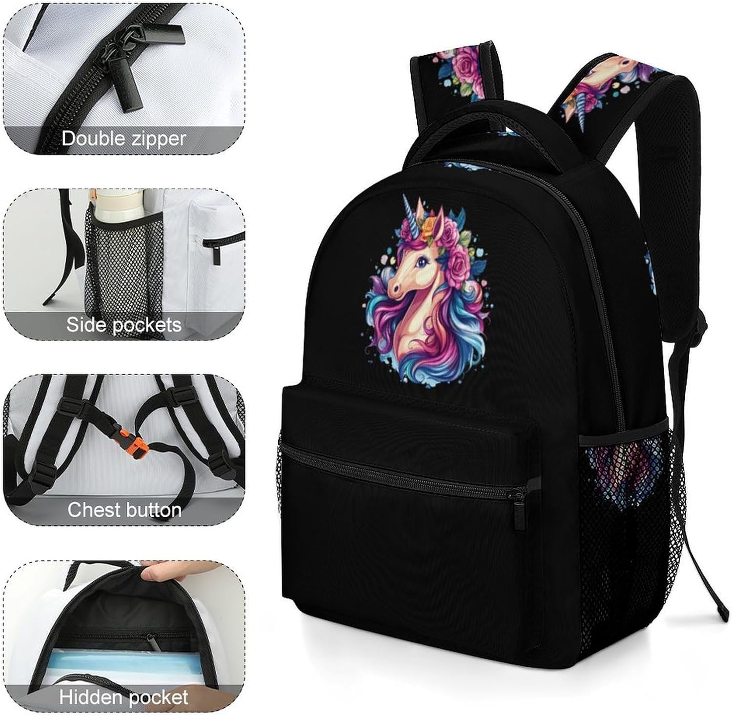 Flower Un-icorn Laptop Backpack Lightweight Travel Daypack Shoulder Bag for Men Women