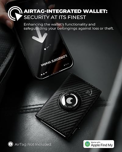 Miniatura 5 de Billetera para hombre para AirTag, billetera AirTag desplegable para hombre para Apple AirTag, cuero de fibra de carbono, inteligente, delgada,