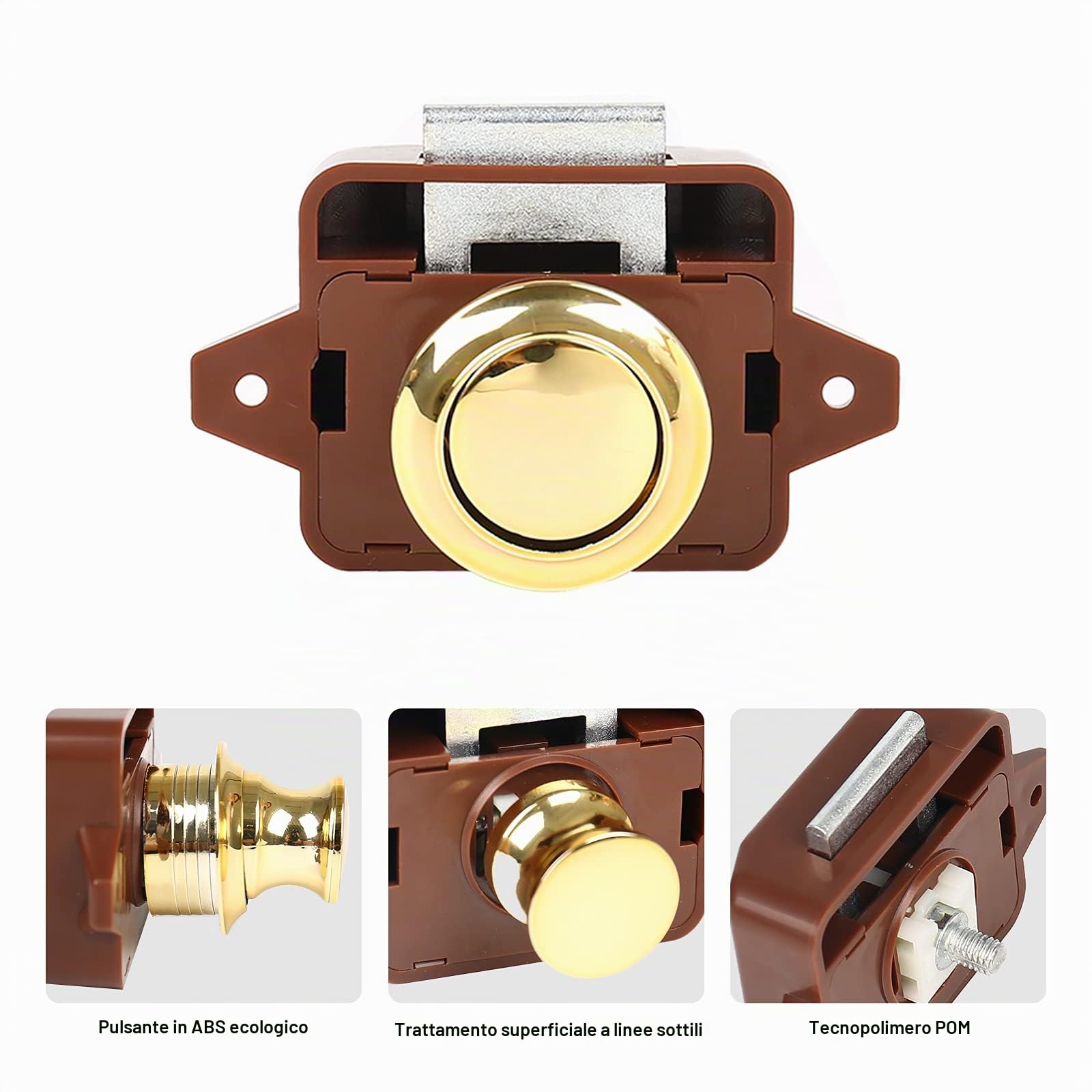 Push Button Catch Door Lock, 5 pezzi Keyless Armadio Pull Lock, Keyless Locks Armadio a bottone, Push Lock, serratura per mobili, per camper, caravan, Van Cabinet Door (marrone)