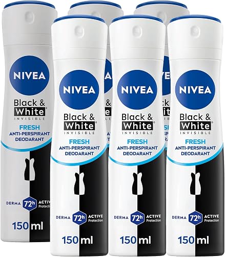 NIVEA Black & White Invisible Fresh Anti-perspirant Deodorant Spray, 150ml, Pack of 6