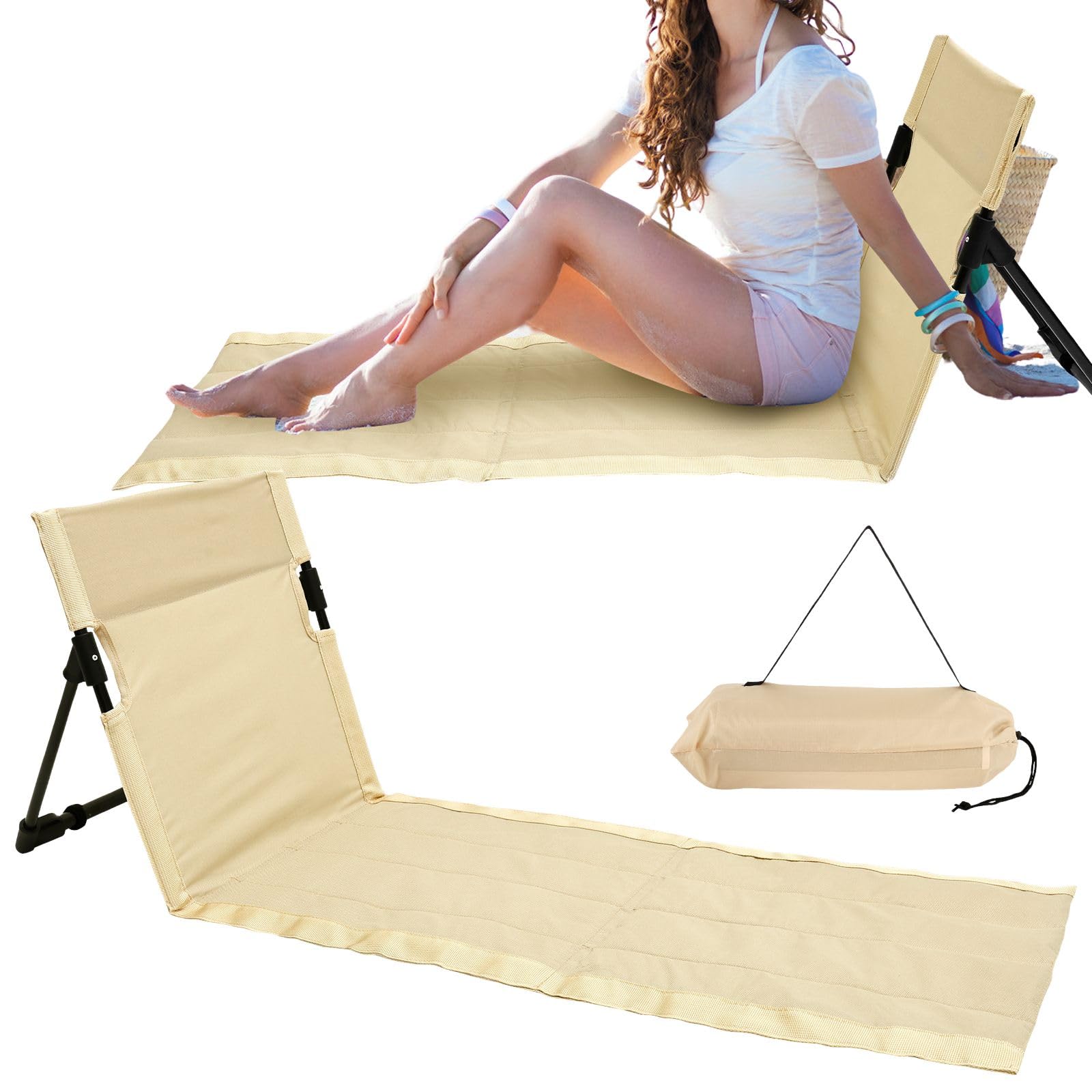 Esterilla Playa con Respaldo 40x120cm Plegable Ligera Oxford-Stoff Respaldo Playa Tumbona con Bolsa de Almacenamiento Verano Vacaciones Tomar El Sol Camping