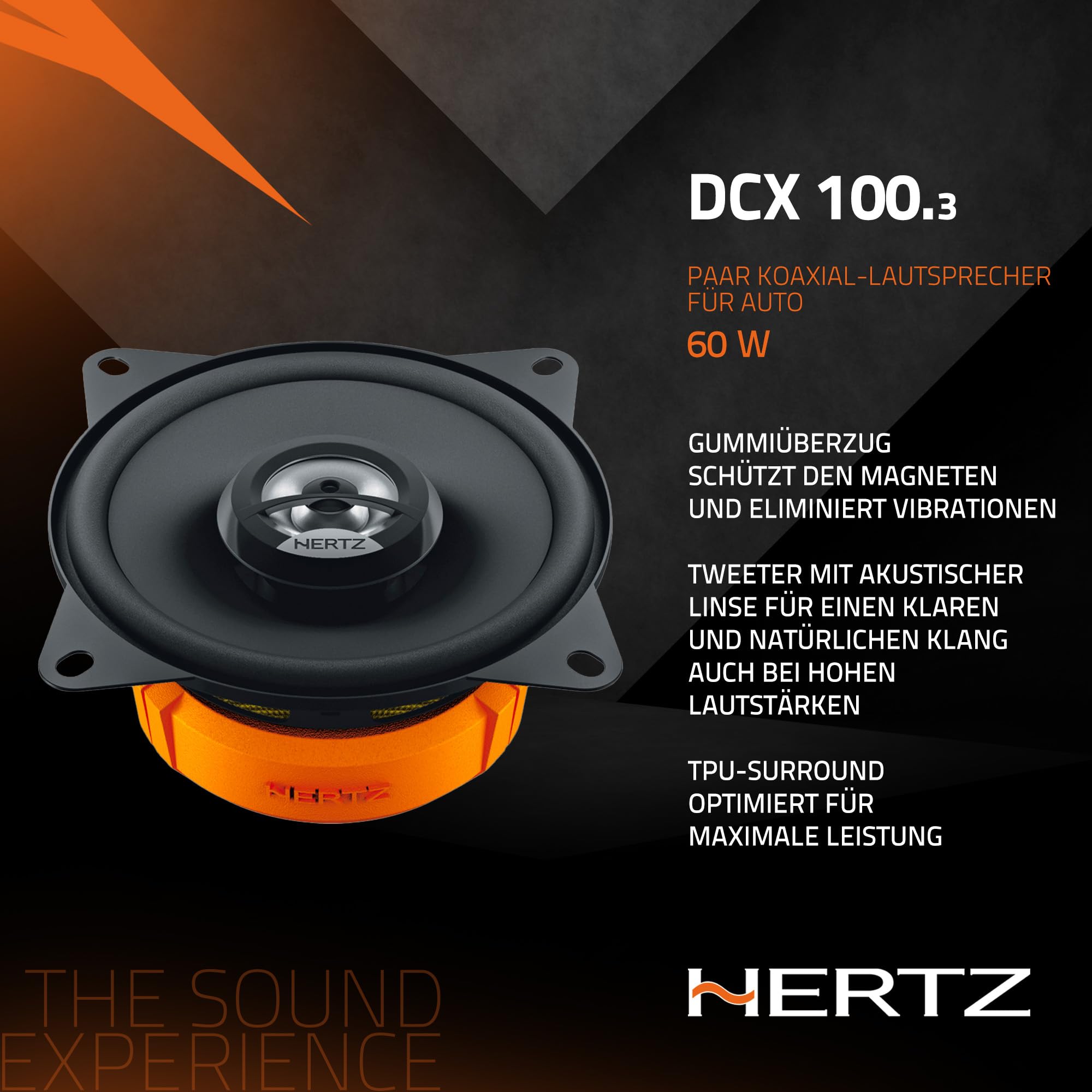 Hertz DCX 100.3 – Paar 100 mm Koaxiallautsprecher mit Kalottenhochtöner und Polypropylen-Tieftöner mit Neodym-Magnet – 60W max