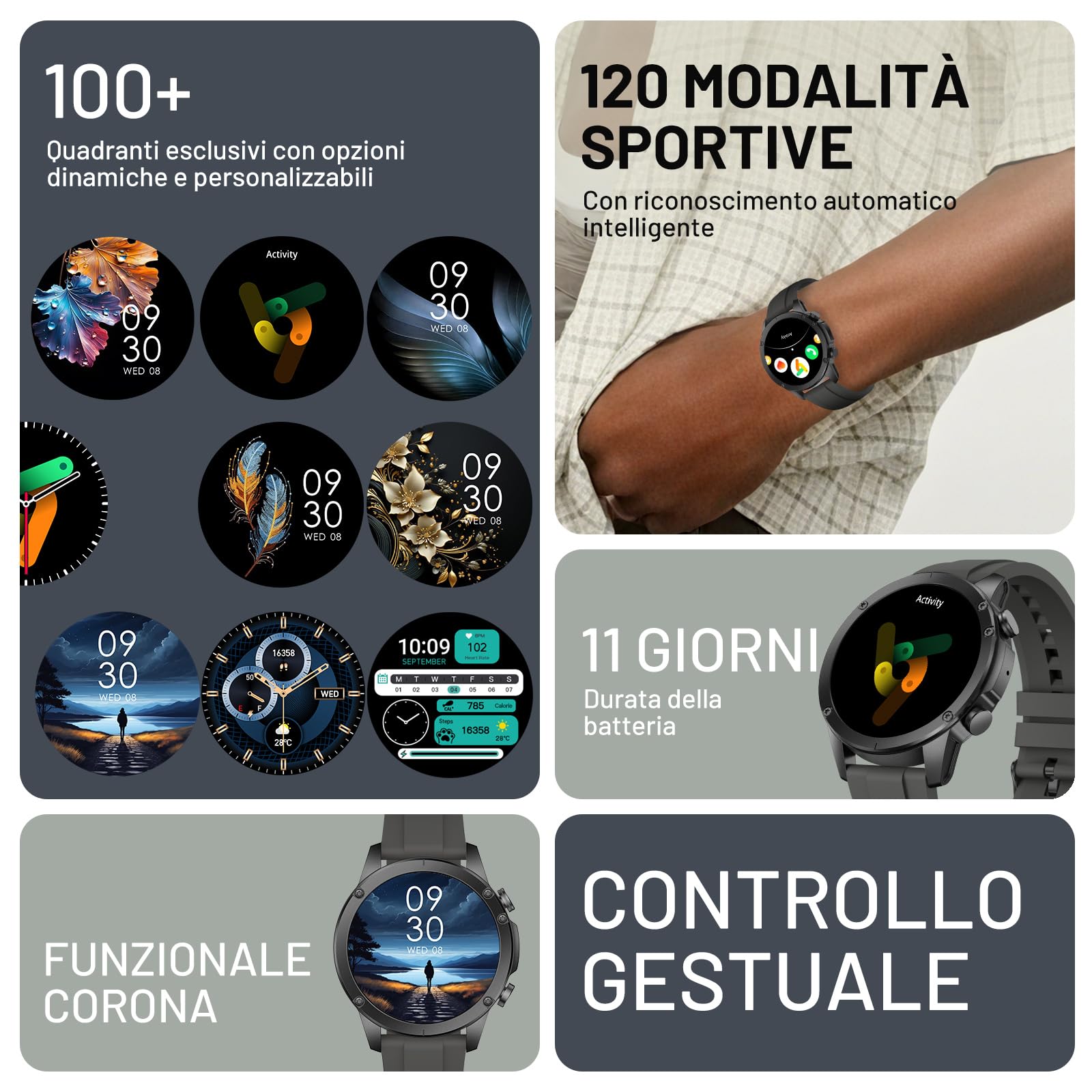 Smartwatch Uomo Militare, 1.43" AMOLED Orologio Smartwatch con Chiamate Bluetooth, 120 Sportive Smart Watch con Contapassi/Sonno/Cardiofrequenzimetro/SpO2, Impermeabil IP68 Smartband per Android iOS