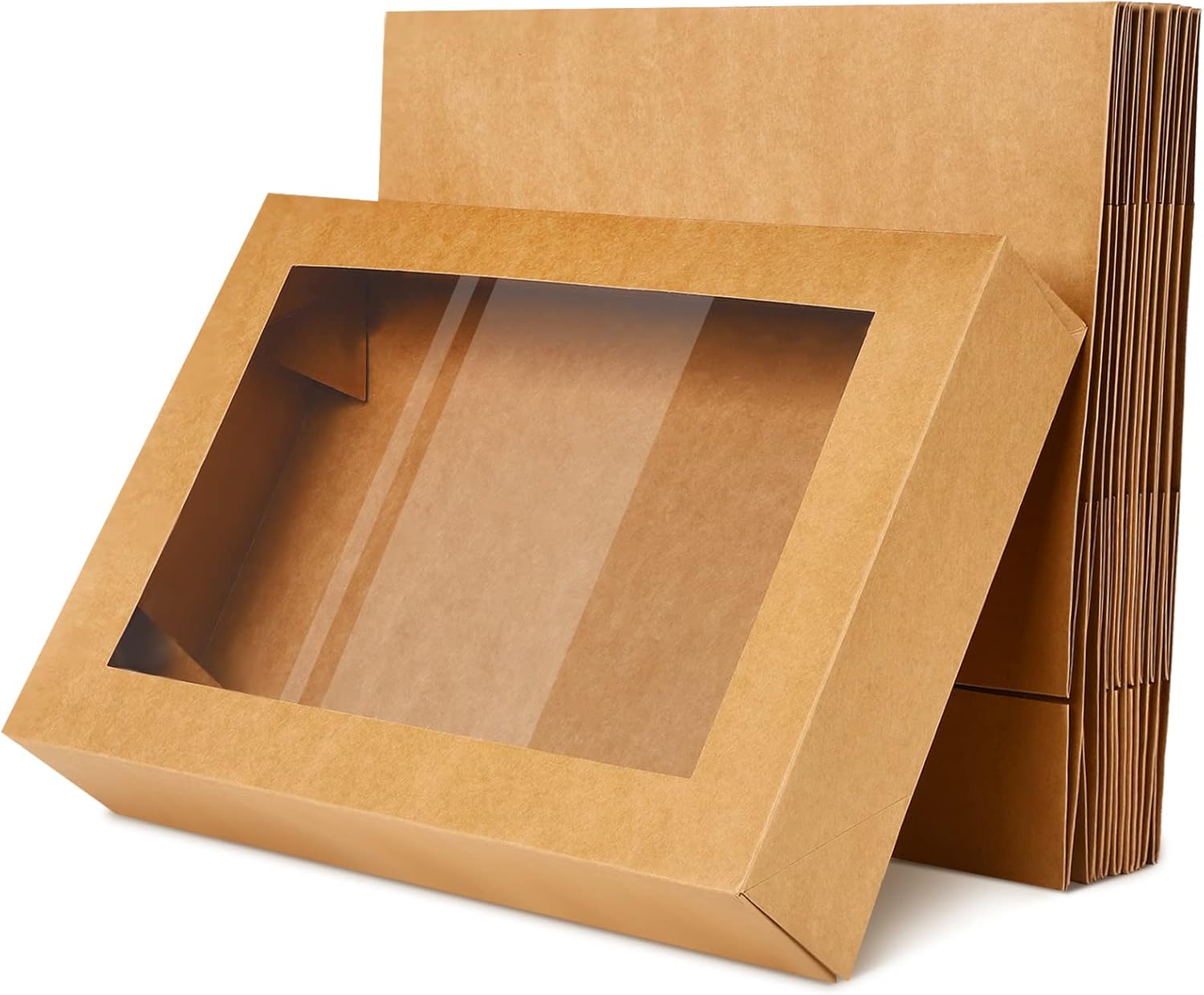 cake box paperboard window bakery box large pastry baking rectangle cardboard treat boxes with window bakery take out containers for cookie cupcake pie 19 x 14 x 4 inch (brown,10 pack) brown 10