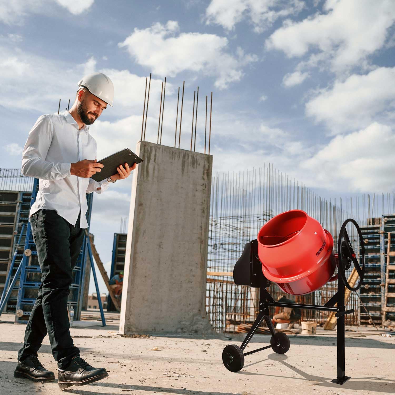 BOUDECH - Beton 180 - Hormigonera eléctrica profesional 180 L 800W - Impastatrice para cemento/malta/hormigón.