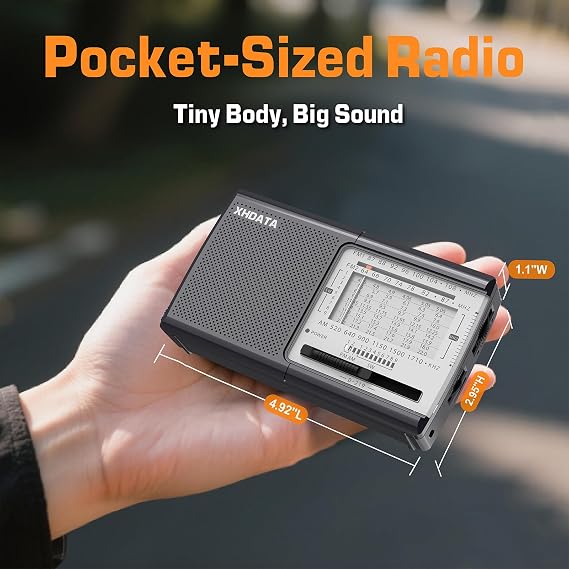 XHDATA D219 Radios Portable Am Fm with Strong Reception Compact Design, Small Battery Operated Transistor Radio(AA) Clear Sound Speaker Earphone Jack Ideal Gifts for Elder, Family, Outdoor, Gray