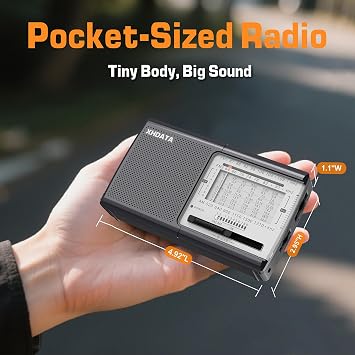 XHDATA D219 Radios Portable Am Fm with Strong Reception Compact Design, Small Battery Operated Transistor Radio(AA) Clear Sound Speaker Earphone Jack Ideal Gifts for Elder, Family, Outdoor, Gray