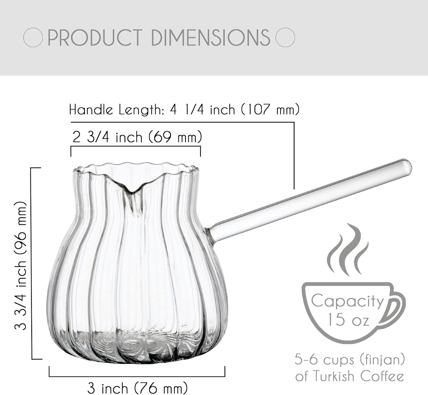 Turkish Coffee Pot Borosilicate Glass, Stovetop Tea Maker, Jazzva Cezve Briki, Healthy and Extremely Heat Resistant Milk Warmer, Hot Chocolate Maker, Butter Melting Pot (Streaked 15 oz): Home & Kitchen