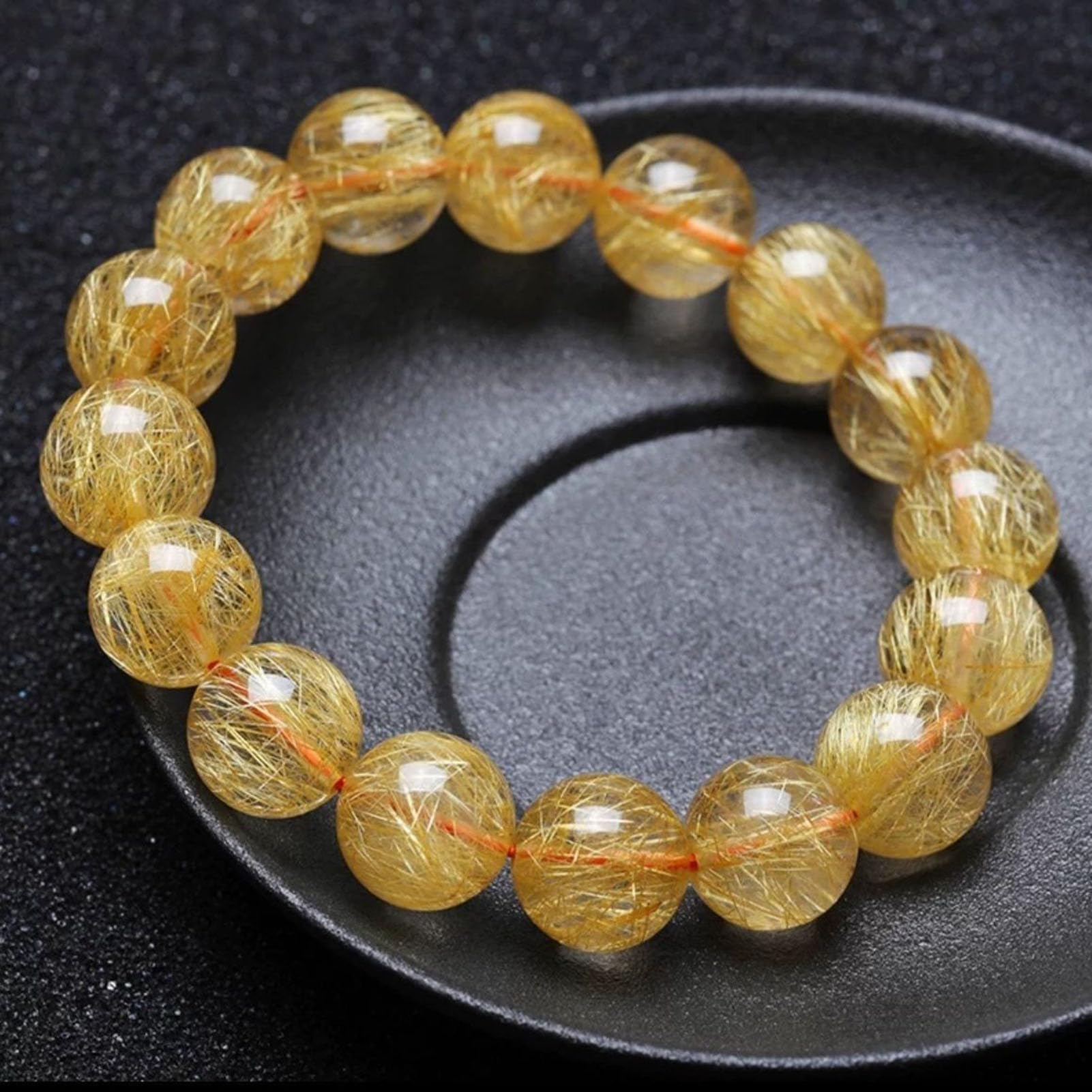 Braccialetti quarzo rutilato naturale, braccialetti elasticizzati perline | Bracciale in cristallo di titanio citrino per portare ricchezza, successo, energia curativa per unisex