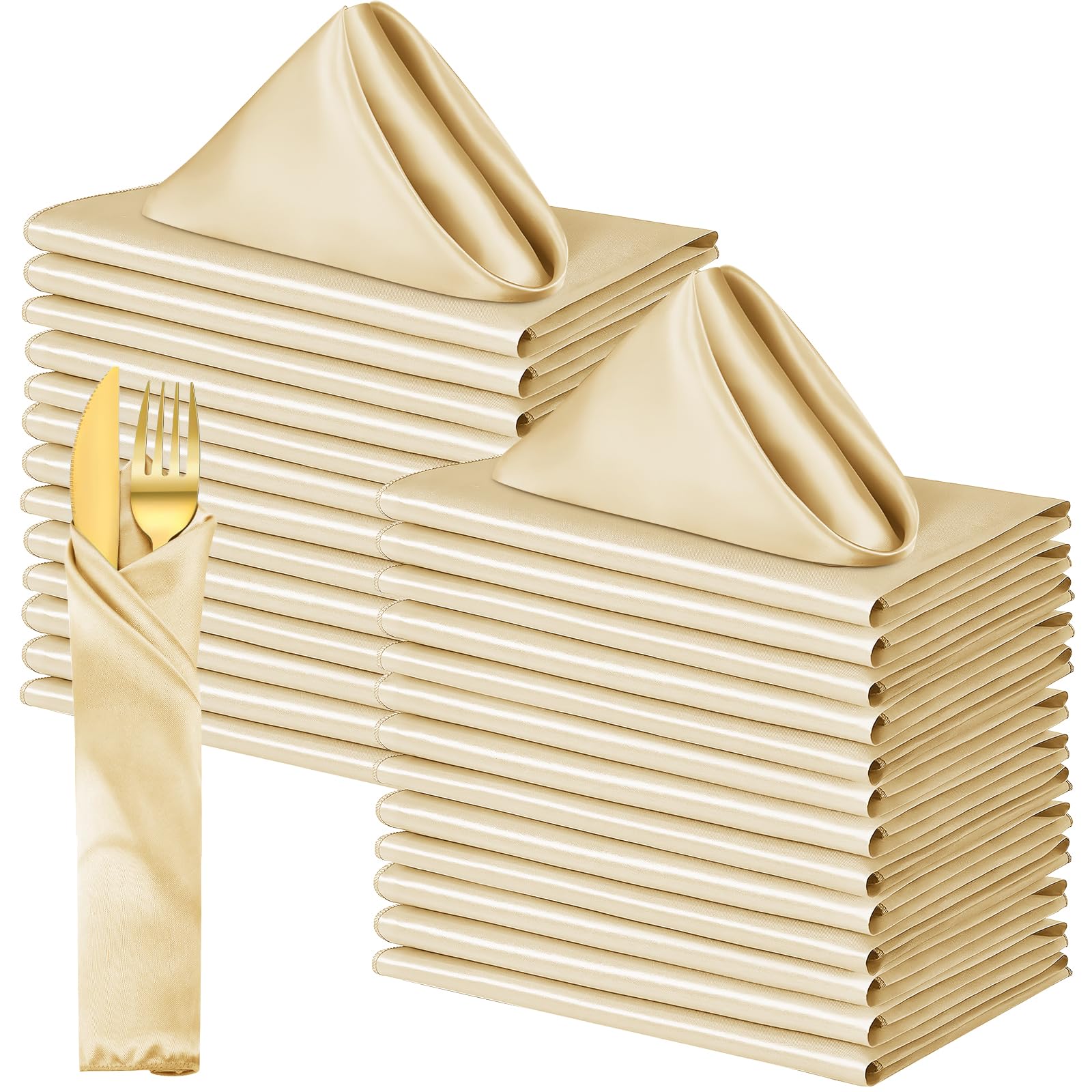 50 Pack Cloth Napkins, 43x43cm Gold Satin Dinner Napkins for Wedding Square Table Decor Restaurant Banquet Graduation Party (Gold)
