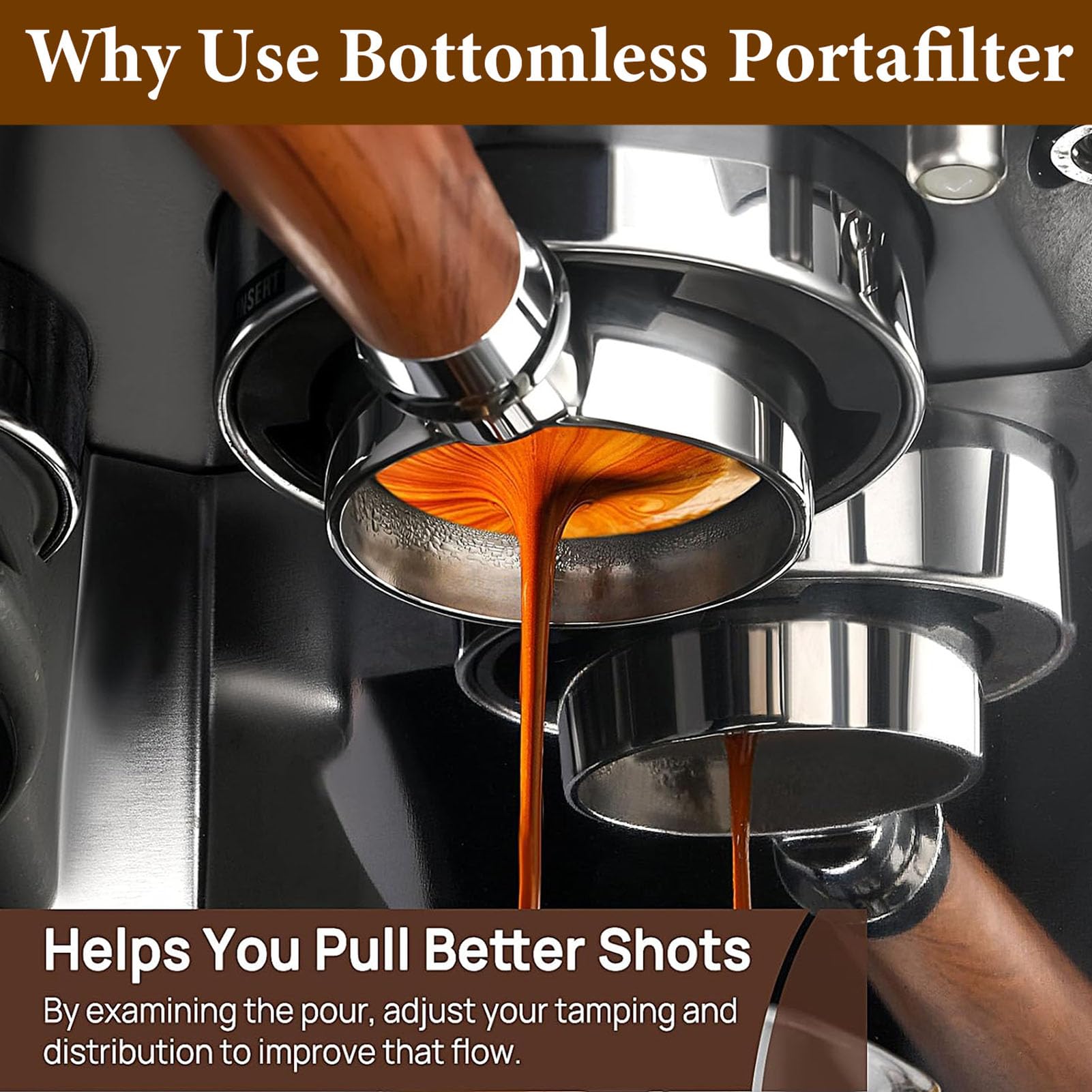 Portafiltro Universal de 3 Orejas, Filtro de café sin Fondo de 58 Mm con de Madera para Entusiastas de Gemilai