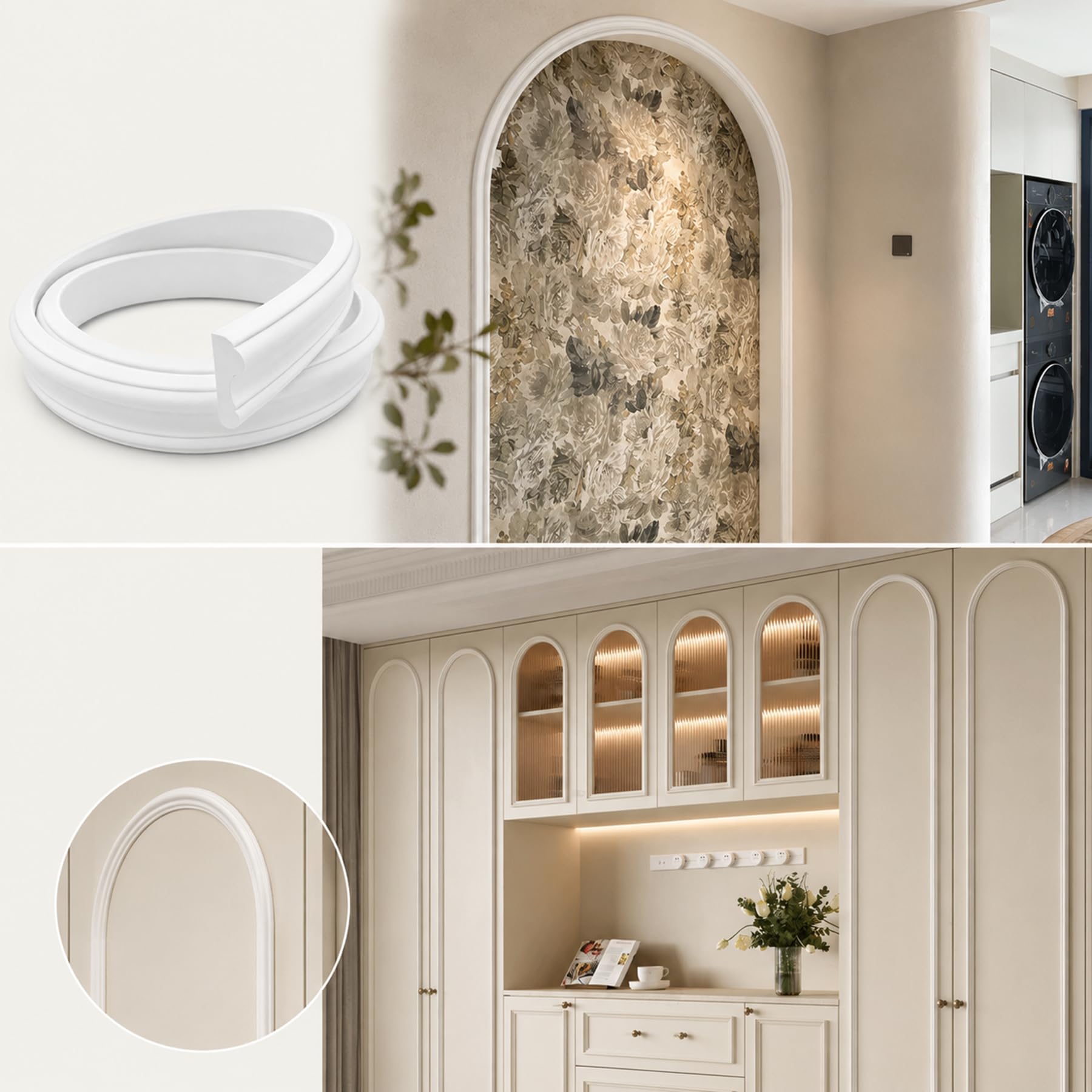 Modanature da Parete Flessibile PVC per Decorazione di Pareti Interne Soggiorno Camera da Letto, da Installare con Colla W 4cm, L 4m