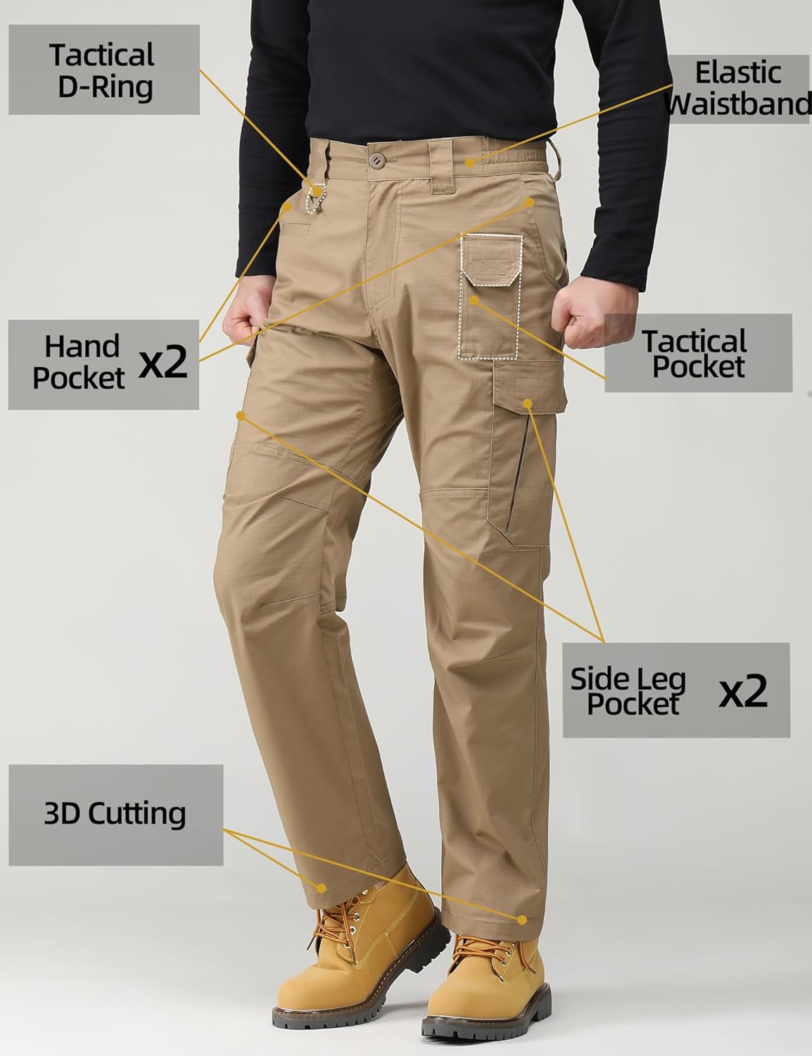 Men's Tactical Stretch Rispstop Cargo Work Pants for Men Lightweight Water Resistant Hiking with 8 Pockets - Image 4