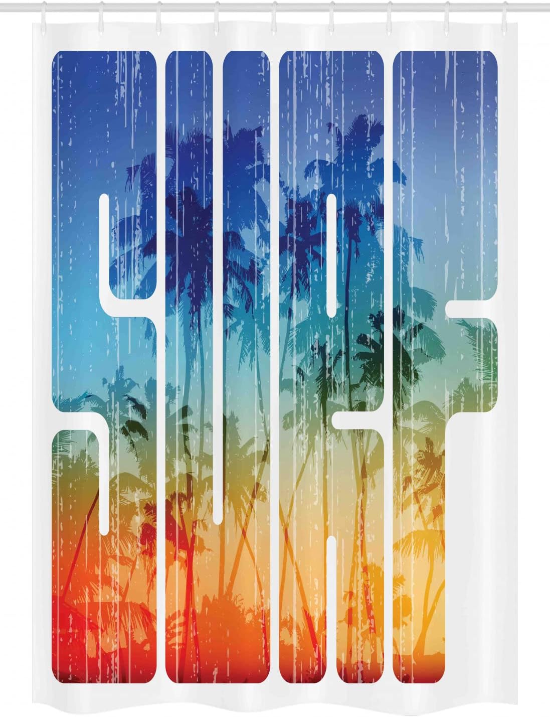 Ambesonne Surf Stall Shower Curtain, Summer Theme Retro Letters That Reflect The Seacoast Palm Tree Extreme Sports Art, Fabric Bathroom Decor Set with Hooks, 54" W x 78" L, Navy Orange