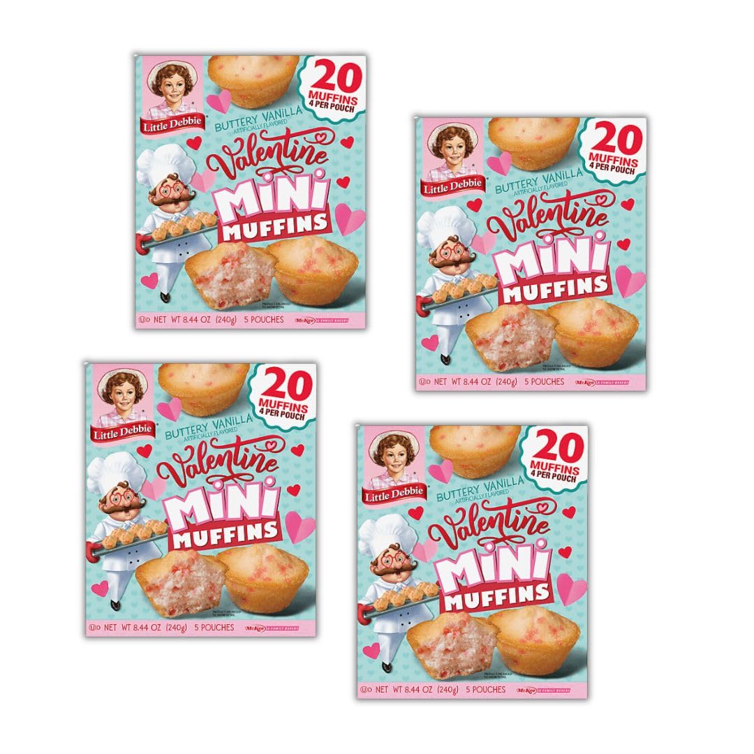 Limited Edition Special Bundle 4 Pack Valentine Buttery Vanilla Mini Muffins, 20 per Pouch, 5 Pouches, 8.44 oz 4 Box Generic