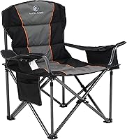 ALPHACAMP Oversized Camping Chair: 500 LBS Heavy Duty Steel Frame, Folding Padded Chair with Cooler Bag, Cup Holder & Lumbar Support