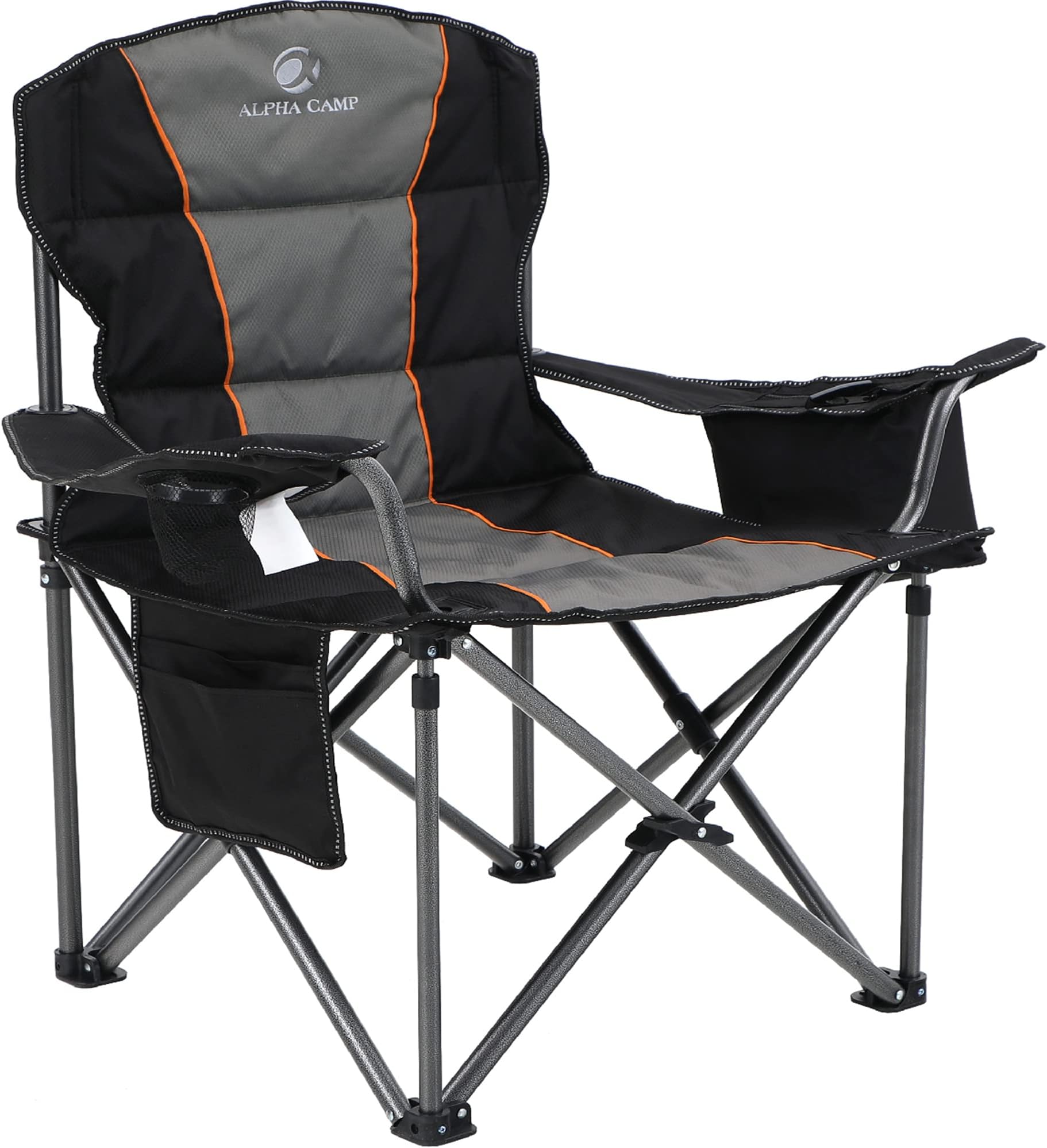 Heavy Duty Camping Chair 500LBS Capacity, Oversized Folding Chair for Heavy People, Padded Portable Outdoor Chair with Cooler Bag & Cup Holder for Camping, Fishing, Beach