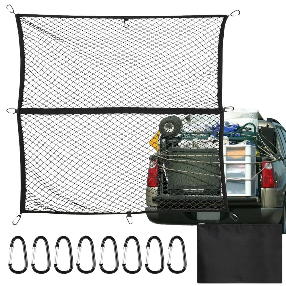 Rete di Carico per Pick-up per Cassone Camion 4,10' X 3,80' Estensibile Fino A 7,0' 6,5' Organizer in per Bagagliaio Auto Rete Portaoggetti Tasca Organizer