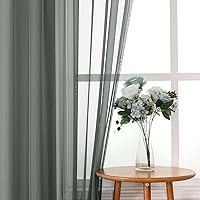 Vista 19 de JUSPURBET 2 cortinas traslúcidas para ventana, panel de cortina semitransparente sólido de lujo para sala de estar, dormitorio al aire libre, 59 x