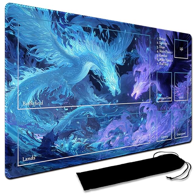 MTG - Tapete de juego MTG de 60 x 35 cm con zonas, bordes cosidos, tapete de juego de cartas intercambiables…